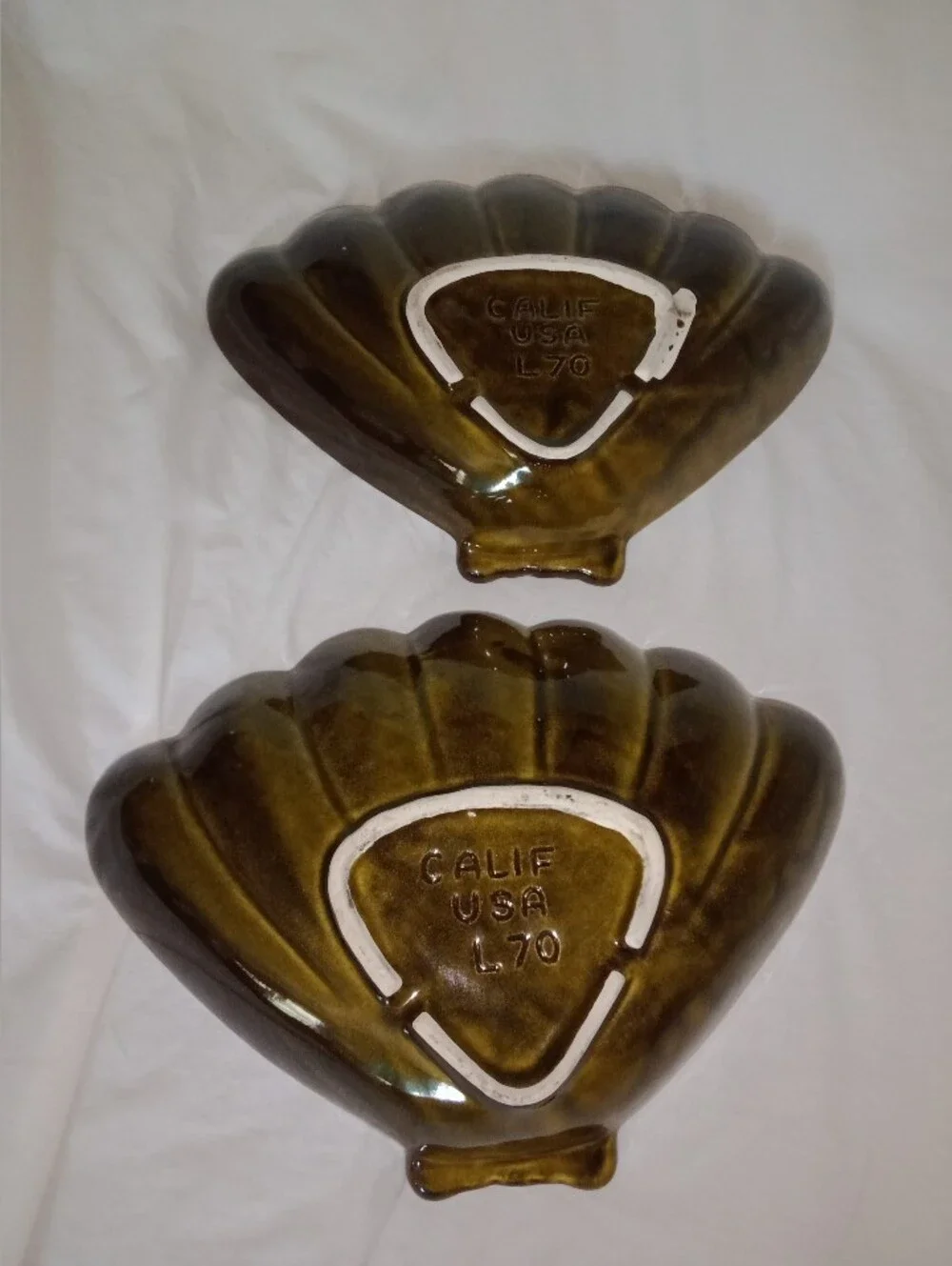Vintage Ceramic California Pottery USA Fan Snack Dish Set of 2 MCM Mid Century